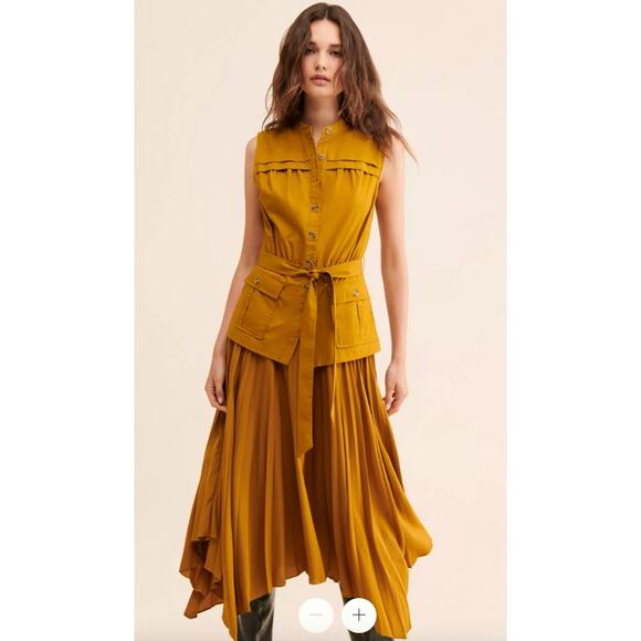Anthropologie Pleated Sleeveless Midi Dress Cedar Marigold XXSP NEW NWT - Picture 1 of 6